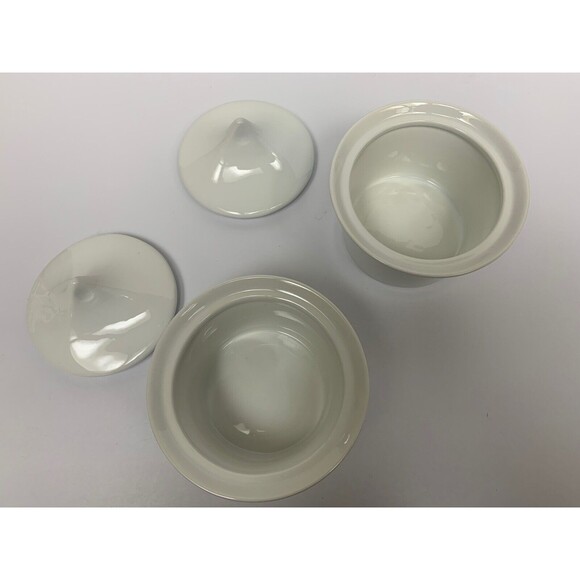 Vintage White Porcelain Lidded Sugar Containers Kaiser Style Set Of 2 - Picture 2 of 5